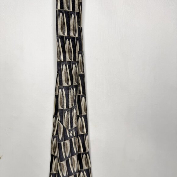 Pierre Cardin Men’s Neck Tie 4” Black & Beige Geometric 100% Silk Necktie USA - Picture 7 of 12